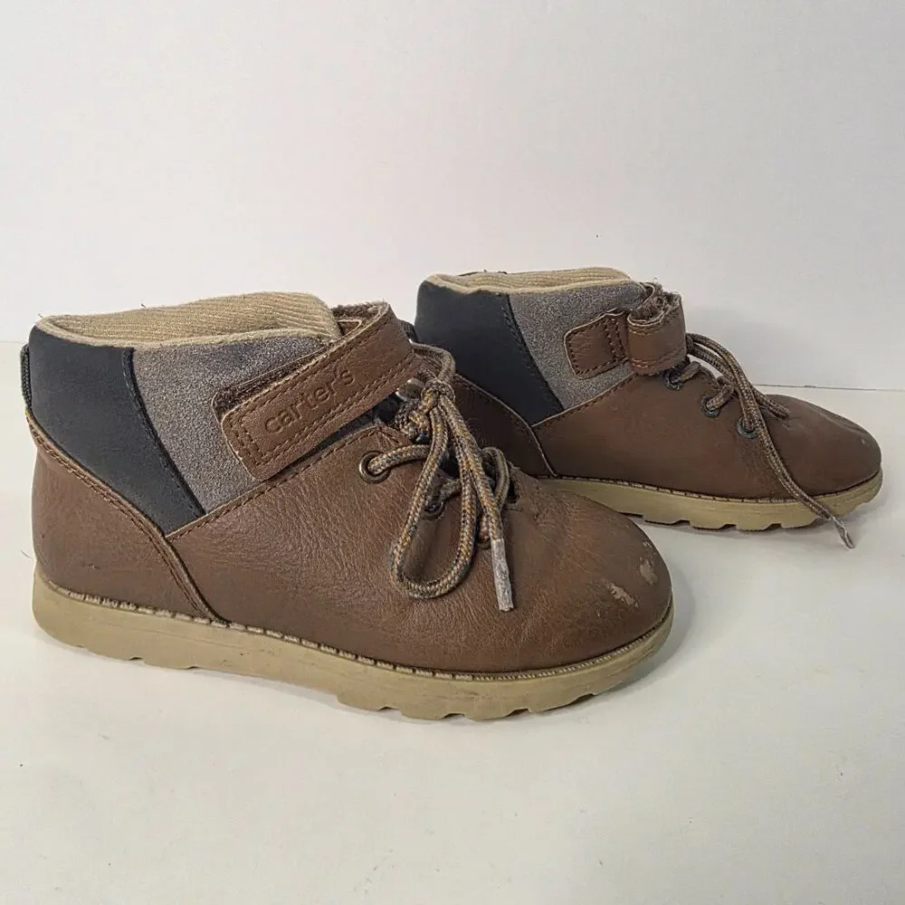 Carter's Kim Boys Size 11 Brown Gray Chukka Ankle Boots Lace Up Hook Loop